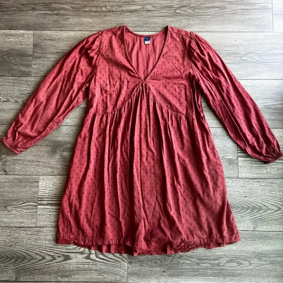 Old Navy Women’s Puff-Sleeve Clip-Dot Mini Swing Dress Sz Med "A Little Rusty" - Picture 3 of 10
